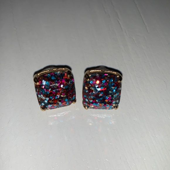 Kate Spade multi glitter small square studs